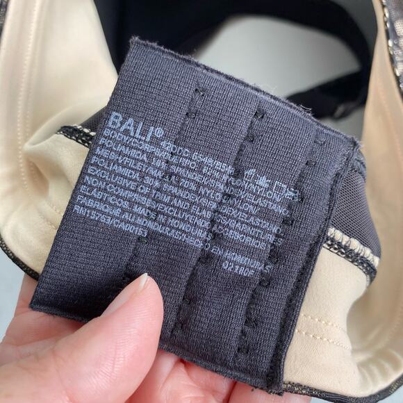 Bali Underwire Bra Size 42 DDD 42F Plus Size Black Lace Mesh Sexy Neutral Floral - Picture 6 of 7